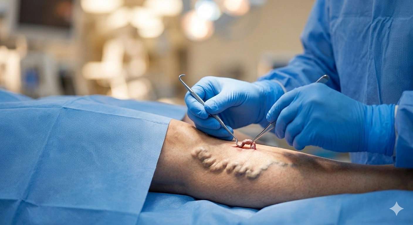 Ambulatory phlebectomy procedure for large varicose vein removal