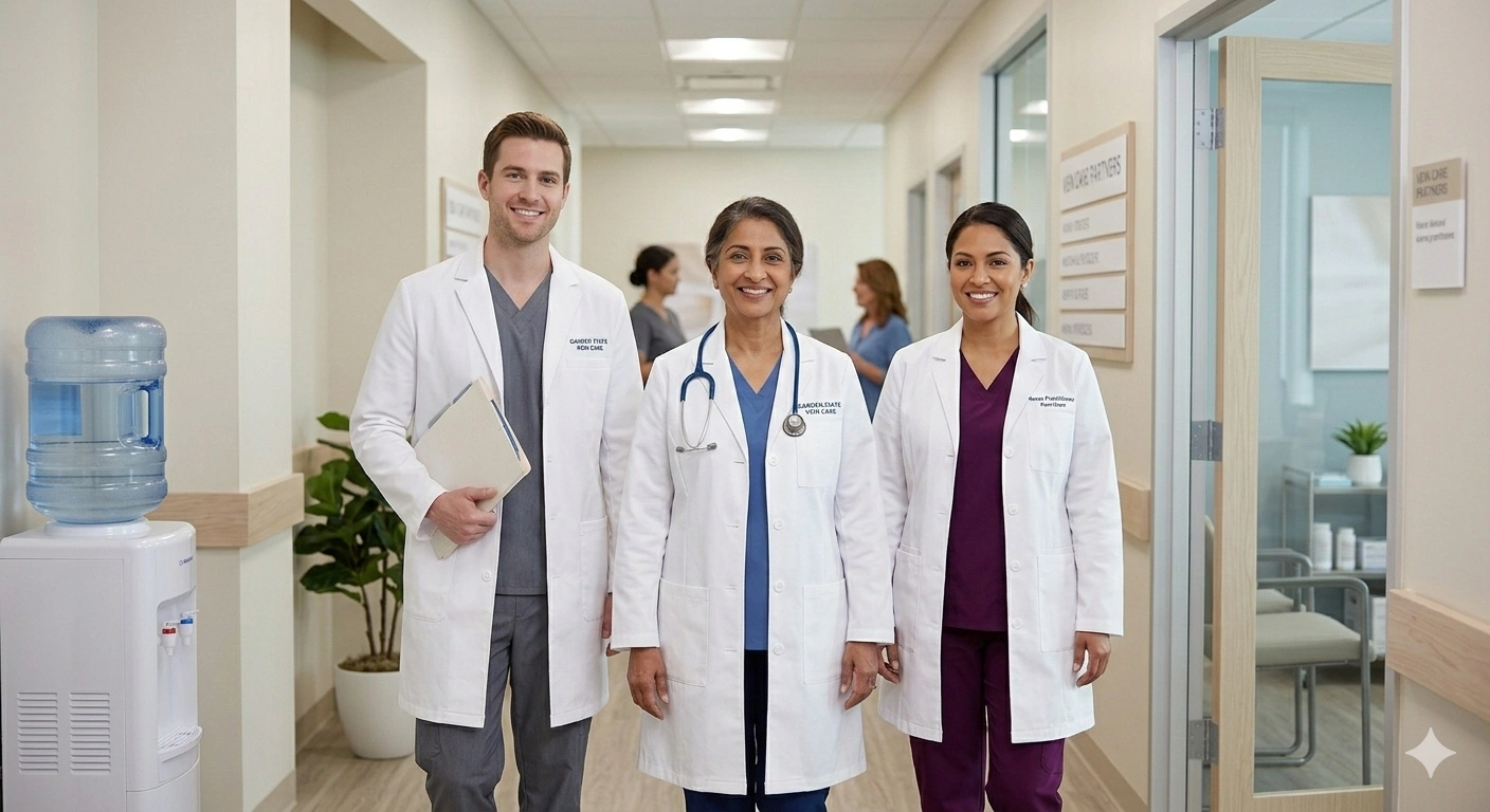 Vein doctor examining patient ultrasound for varicose vein treatment