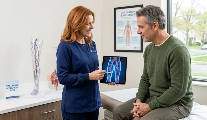 Paciente recibiendo tratamiento VenaSeal en los Centros de Tratamiento de Venas de NJ para insuficiencia venosa crónica